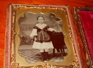 Antique 1/6th Plate Tintype Photo in Full Case Young Girl 2