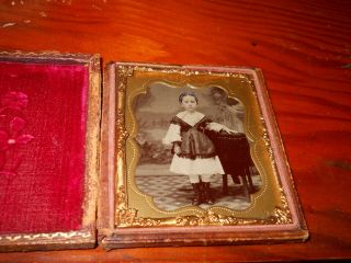 Antique 1/6th Plate Tintype Photo in Full Case Young Girl 4
