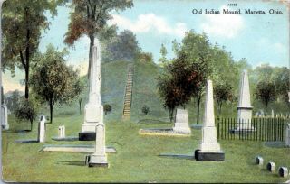 Marietta Ohio Old Indian Mound 1910 Postcard Washington County
