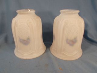 Vintage Pair Frosted Floral Painted Light Fixture Shades Chandelier Wall Sconce