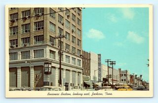 Postcard Tn Jackson Business Section Looking East 1950 