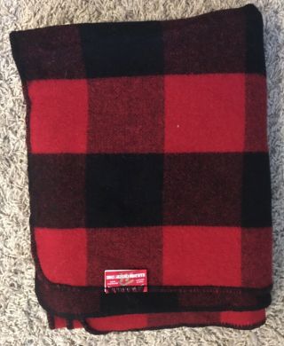 Northwest Marlboro Country Wool Blanket No Odors Red Black Plaid 72” X 60”