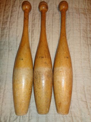 Antique Wooden Juggling/exercise Clubs Pins 1 Lb.  Each.  Set Of 3 -