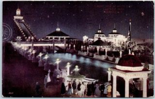 Denver,  Colorado Postcard " Night View Of White City " Amusement Park 1911 Cancel