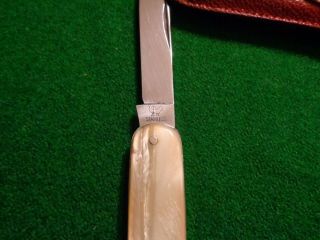 Old RARE c.  1920 ' s HEN & ROOSTER Stainless Knife & Pouch French Pearl 3