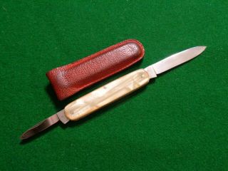 Old RARE c.  1920 ' s HEN & ROOSTER Stainless Knife & Pouch French Pearl 5