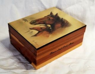 Souvenir Glacier National Park Montana Wooden Box Signed Horse Painting