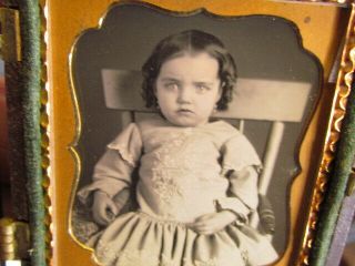 Little Girl Sitting In A Large Chair Daguerreotype Photo In Thermoplastic Case