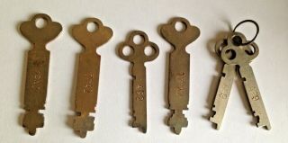 Antique Corbin Cabinet Lock Co Flat Skeleton Keys All Numbered Set Of 6
