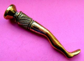 Antique Early19th Century Brass Stockinged Leg Wax Letter Seal,  Pipe Tamper