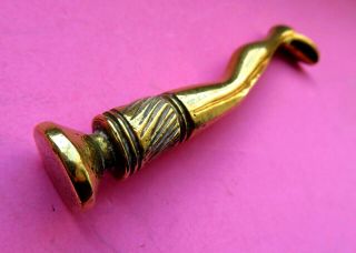ANTIQUE EARLY19TH CENTURY BRASS STOCKINGED LEG WAX LETTER SEAL,  PIPE TAMPER 2