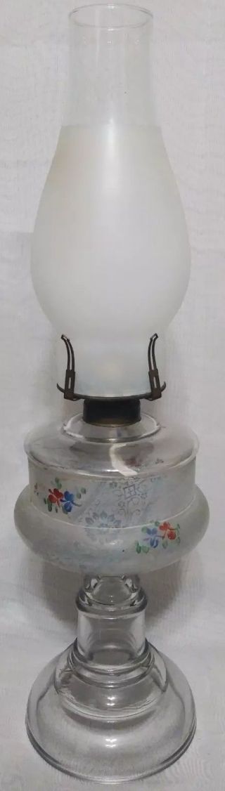 Vintage Antique 19th C.  Hand Painted Frosted Floral Oil Kerosene Glass Lamp Look