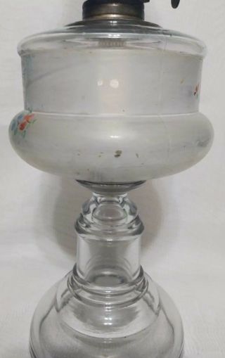Vintage Antique 19th C.  Hand Painted Frosted Floral Oil Kerosene Glass Lamp LOOK 3