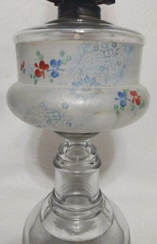 Vintage Antique 19th C.  Hand Painted Frosted Floral Oil Kerosene Glass Lamp LOOK 4