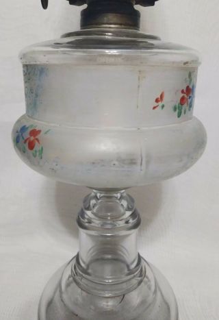 Vintage Antique 19th C.  Hand Painted Frosted Floral Oil Kerosene Glass Lamp LOOK 5