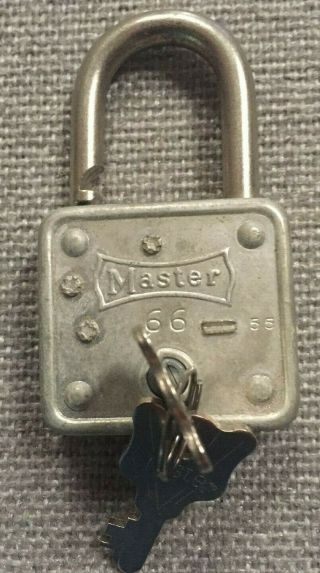 Vintage Master Lock 66 Padlock W/keys - Great
