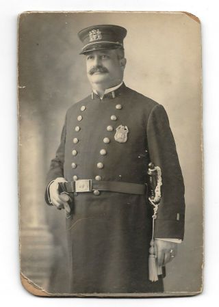1890s Cabinet Photo - Police Officer In Dress Uniform With Sword York Edsall
