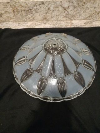 Art Deco Era Glass Ceiling Light Shade Blue To Clear Embossed Design 12 In Wide