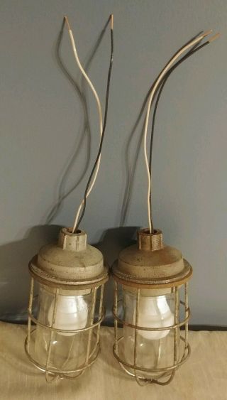 2 Explosion Proof Cage Lights W/ 9 S - 4088 L Type F Globes.  Industrial/steampunk