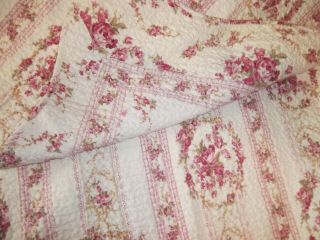Vintage Shabby Cottage Victorian Style Lap Quilt Throw Pink Roses Blanket Chic