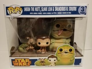 Funko Pop Star Wars Jabba The Hutt,  Slave Leia & Salacious B.  Crumb 3 Pack