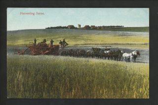 Industry Farming Postcard Harvesting Scene Plow Horses Tractor Vintage