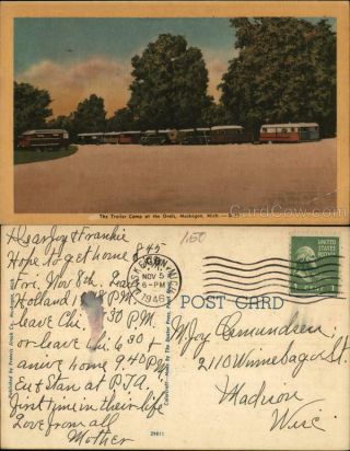 1946 Muskegon,  Mi The Trailer Camp At The Ovals Michigan Camper/rv Linen Postcard
