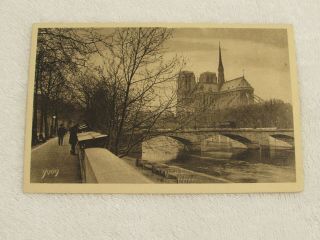 Notre Dame Cathedral Church Paris France Vintage View Old Postcard Sepia Yvon 68