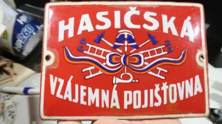 Antique Enamel Metal Czech Fire Insurance Sign Early 1920s