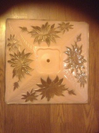 Vintage Shabby Cottage Chic Art Deco Mod 15 " Square Ceiling Light Shade Glass
