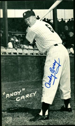 J D Mc Carthy Baseball Postcard " Andy " Carey N Y Yankees Autographed