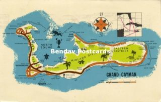 Grand Cayman,  Map Postcard (1969) Stamps