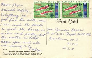 Grand Cayman,  MAP Postcard (1969) Stamps 2