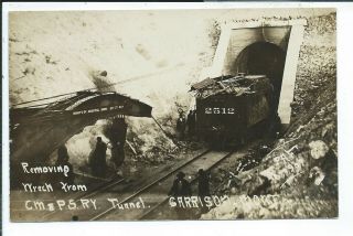 Garrison Mt Montana Rppc Postcard Removing Train Wreck From C.  M.  & P.  S Ry Tunnel