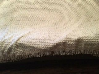 Vintage chenille off white fringed bedspread 97 x 112 King 2