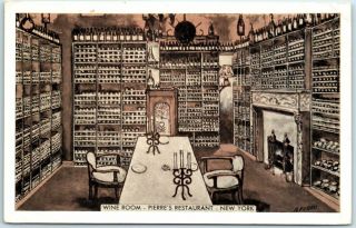 Vintage York City Postcard " Wine Room - Pierre 