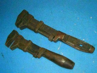 2 Vintage Coes Adjustable Monkey Wrench Farm Mechanic Tool 12 " 10 " Worcester 31k4