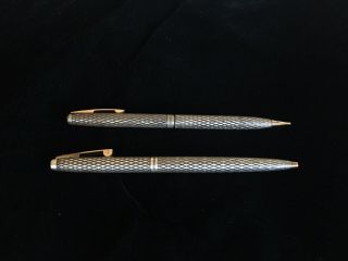 Vintage Sheaffer Sterling Imperial Diamond Pattern Ballpoint Pen And Pencil Set