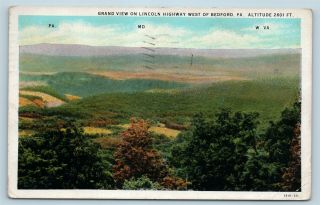 Postcard Pa Grand View On Lincoln Highway West Of Bedford J19