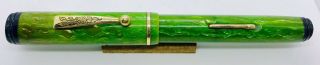 Jade Green Flat Top Good Service Pen Fountain Pen 14k Flex Nib Restored