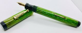 Jade Green Flat Top Good Service Pen Fountain Pen 14K Flex Nib Restored 2