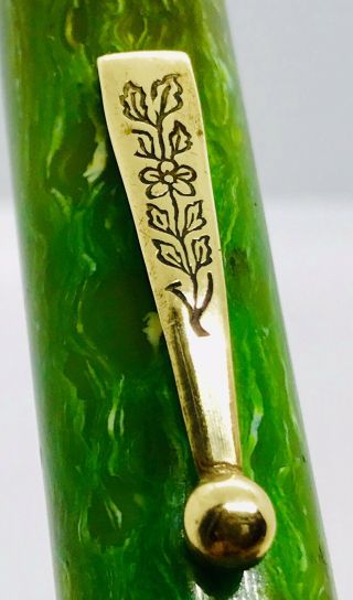 Jade Green Flat Top Good Service Pen Fountain Pen 14K Flex Nib Restored 5