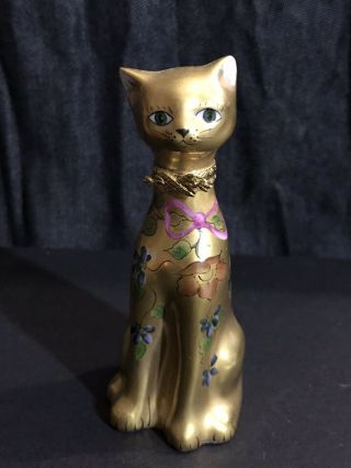 Limoges Box,  Hand Painted Gold Cat,  4.  5”,  305