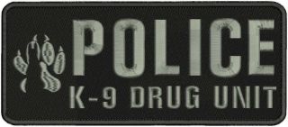 Police K9 Drug Unit Embroidery Patch 4x10 Hook On Back Gray Letters