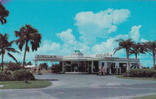 Sinclair Gas Station Bal Harbor Service Miami Beach Florida Postcard 1950 