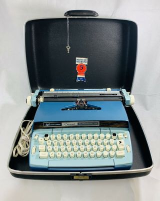 Smith Corona Electric Typewriter Blue Portable Coronet Automatic 12 Case Vintage