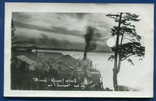 Prince Rupert Wharf At Sunset British Columbia Bc Canada Real Photo Postcard