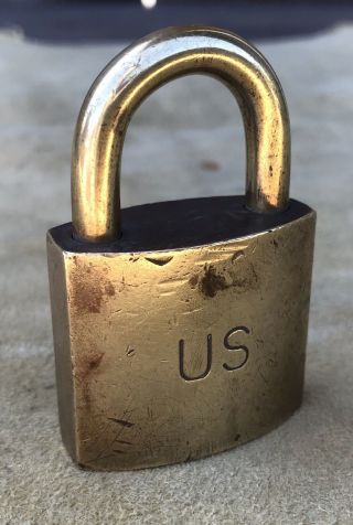 Vintage American Us Military Solid Brass Lock Padlock & Matching Key 2229