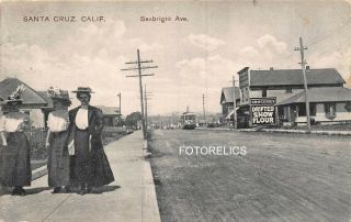 Santa Cruz California Early Post Card Of Seabright Avenue With Trolley