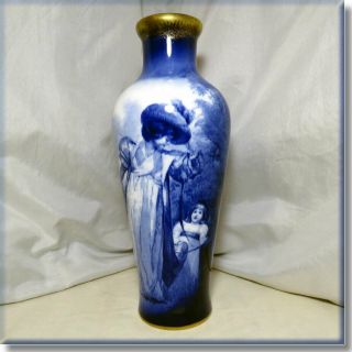 Rare & Desirable Royal Doulton Blue Children Vase Art Nouveau Babes In The Woods